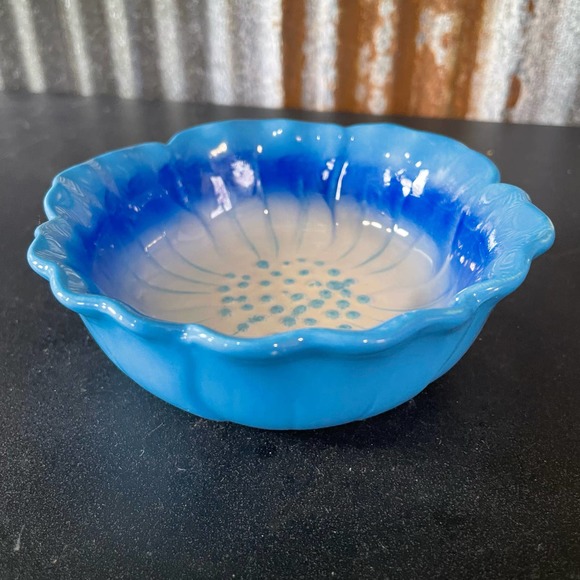 Blue Flower Blossom Ceramic Bowl Decorative Mixing Serving Hibiscus Floral Cute - Picture 5 of 8